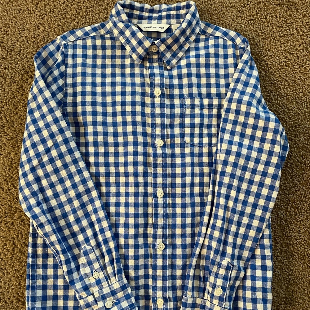 Janie and Jack Boys Button Down Collared Check Print Top